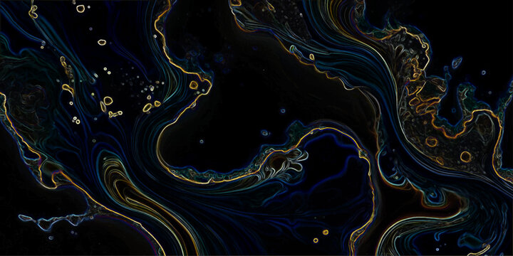 Abstract fluid pattern show dark background, liquid motion and iridescent hues and intricate detail and swirling design and artistic expression and mesmerizing visuals and creative inspiration