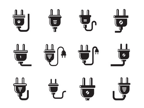 A collection of black electrical plug icons