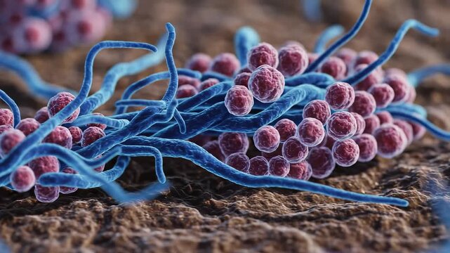 Microscopic view of bacteria and spores