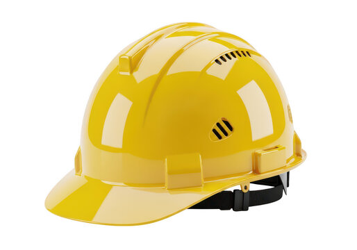 Bright yellow safety hard hat for construction worker protection isolated on white background