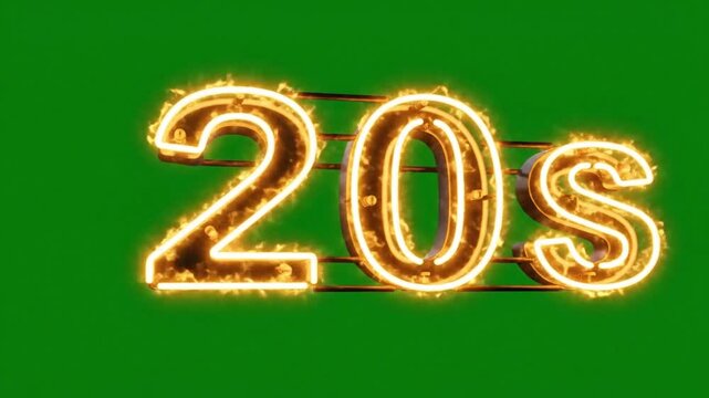Glowing neon sign with 20s text on green background