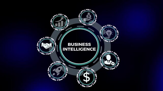 Business intelligence concept with data analytics dashboard, performance metrics visualization, and enterprise decision support interface.