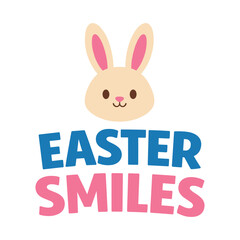 Fototapeta premium Cute smiling cartoon bunny rabbit with happy expression and colorful easter smiles text design perfect for holiday greeting cards and festive decorations