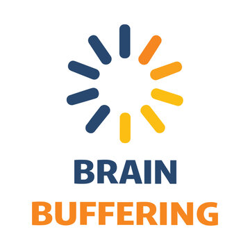 Modern abstract graphic design featuring a circular brain buffering icon with colorful radiating elements isolated design