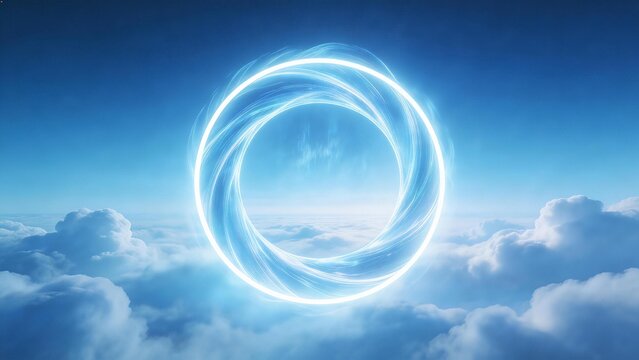 Glowing ring in sky above clouds