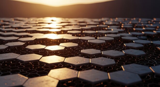 Hexagonal Surface with Golden Light A Modern Abstract Design.
