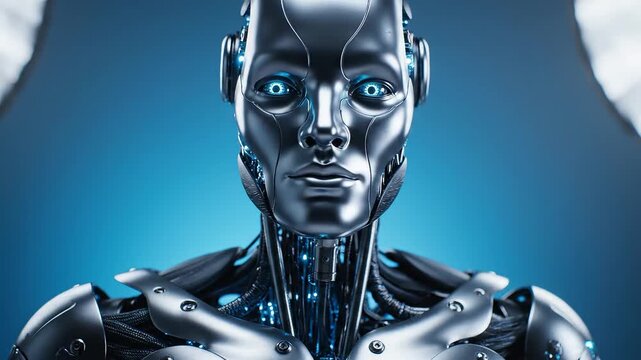 Futuristic female robot with glowing circuits