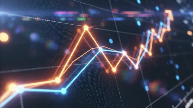Colorful glowing line graph on dark background