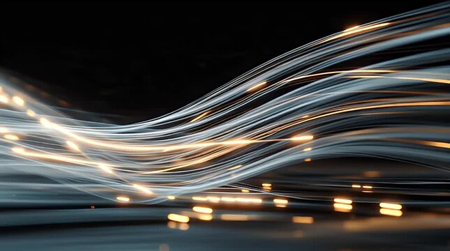 A mesmerizing display of glowing streaks traverses a darkened urban landscape at night.