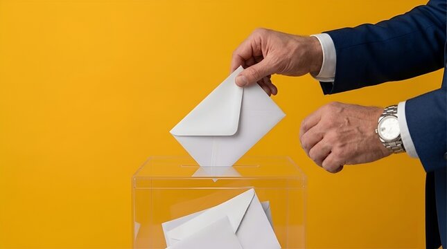 Gros plan sur l'urne &eacute;lectorale en plexiglas lors d'un scrutin d&eacute;mocratique officiel