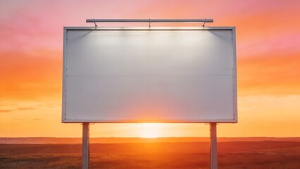 Obraz premium An outdoor advertising billboard, white in color, with a beautiful sunrise and a distant horizon as its backdrop.