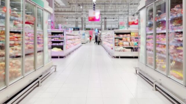 choosing a dairy products at supermarket.various goods on the supermarket shelves