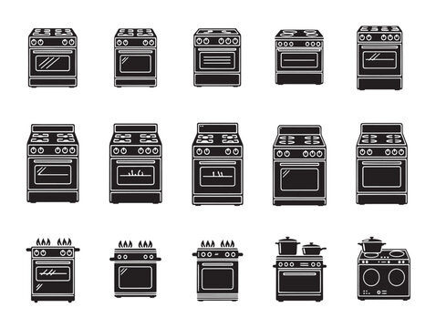 Collection of various stove and oven icons