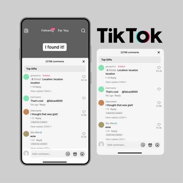 TikTok Comments Interface on Smartphone Screen. TikTok Mobile App UI Design for Comments and User Engagement