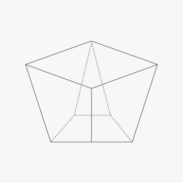 3d Structured abstract geometric shape diagram Outline of a geometric pentagonal prism made of dashed lines