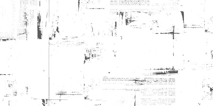 Grunge white textured background with faded newspaper prints, distressed overlay, subtle scratches and noise, vintage aesthetic, high-key tones, abstract urban texture vector illustration.