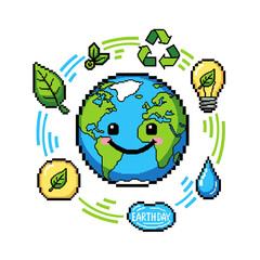 Fototapeta premium Smiling Earth Globe With Green Leaves.