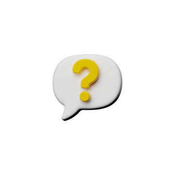 Question mark icon, rendered in a bright yellow 3D style, sits prominently within a white speech bubble, effectively symbolizing queries, support, help, and thoughtful communication concepts.
