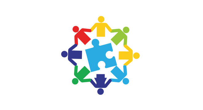 Colorful puzzle pieces with people.