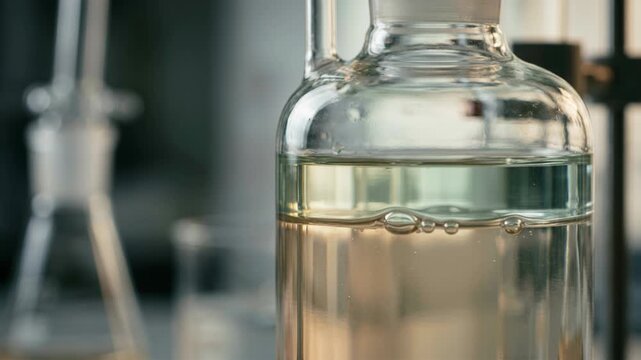 Eco friendly solvents green chemistry laboratory bottle glassware clear liquid solvent laboratory conveying sustainable research and calm atmosphere