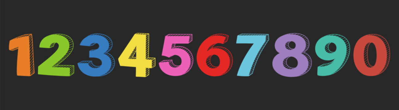 Hand drawn vector numbers set, rough black ink digits from zero to nine, sketch style grunge numeric typography collection for design, poster, logo, education on black background