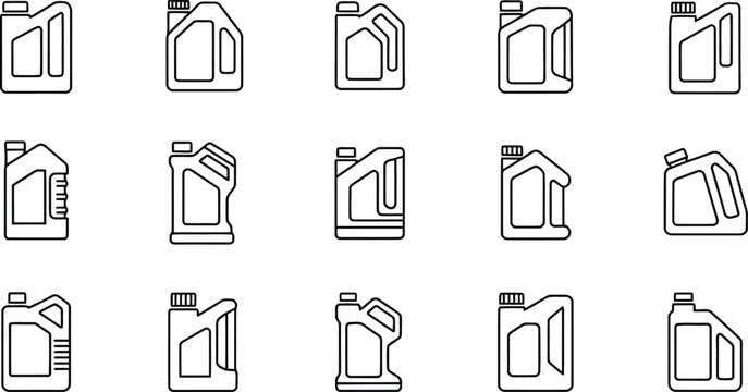 Outline icons of jerry cans and liquid containers with the style is clean