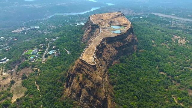 Scenic Aerial View of Korigad Fort Plateau and Natural Terrain