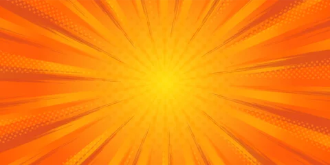 Fotobehang Pop Art Dynamic anime explosion background with radial comic speed lines and halftone dots - bright burst effect radiating from center for manga panels, action scenes, superhero graphics or retro pop art.  © muhammad