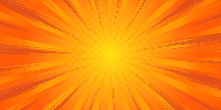 Dynamic anime explosion background with radial comic speed lines and halftone dots - bright burst effect radiating from center for manga panels, action scenes, superhero graphics or retro pop art.