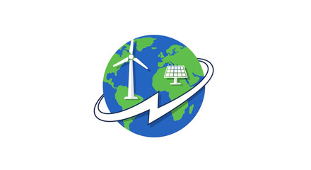 Obraz premium Earth with wind turbine and solar panel.