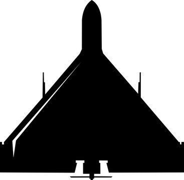 Black silhouette of delta wing avro vulcan bomber suitable for aviation themed designs, military backgrounds, or historical educational materials.