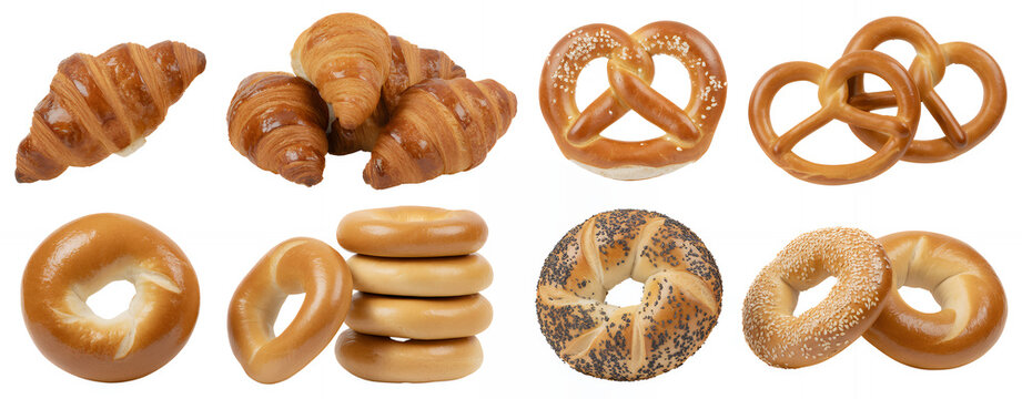 Various types of baked bread and pastries