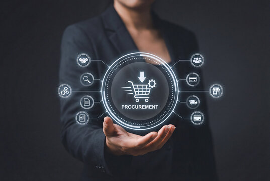 Businesswoman Managing Digital Procurement System and Supply Chain Management Concept