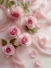 Fototapeta premium Roses and Silk Ribbons Create an Elegant Display for a Special Occasion or Celebration
