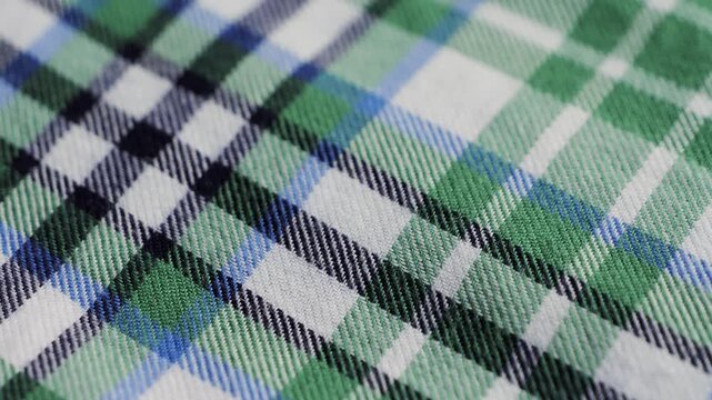 Soft checkered print cotton. The concept of design, natural fabrics for comfortable everyday. High quality 4k footage