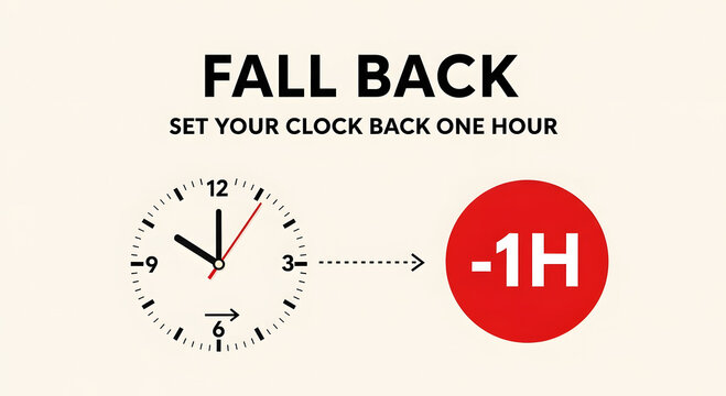 Fall Back Set Your Clock Back One Hour with Clock and Minus One Hour Symbol time