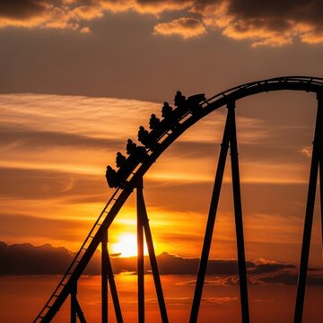 Silhouette of a roller coaster at sunset illustration