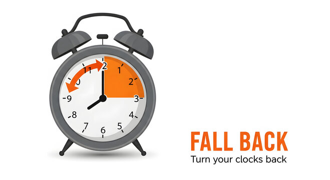 Gray alarm clock with orange segment showing fall back time change image