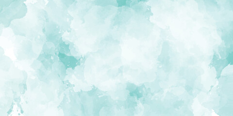 Obraz premium Light aqua blue watercolor background with bright aesthetic splatters and white space.