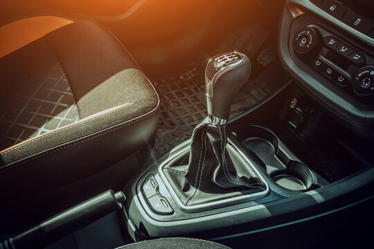 Manual gearbox handle in the modern car. Manual gear shifter