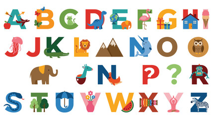 Alphabet letters with images and illustrations for education © GW