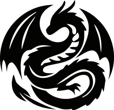 Modern dragon silhouette vector with strong black lines, detailed wings and tail, great for branding, logo creation, tattoo designs, and fantasy illustrations.