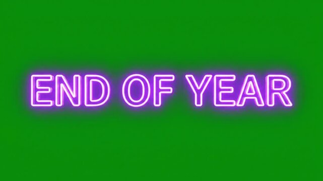 End of Year Neon Sign on Green Background