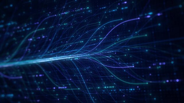 Abstract Neural Network Graph Visualization, AI Machine Learning Data Classification. Connected Nodes and Flow Lines, Big Data Technology Abstract Background for Artificial Intelligence Communication