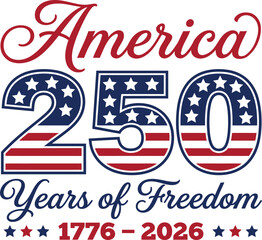 America 250 years of freedom logo with patriotic colors and stars on white background © firoz