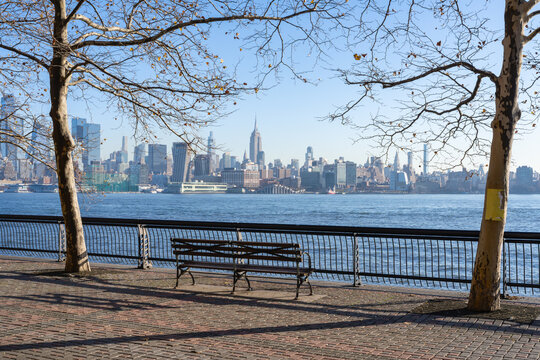 Hudson River Waterfront Walkway with view of Manhattan, Hoboken, New Jersey