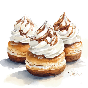 watercolor of Zeppole, vector clipart, isolated on a white background.