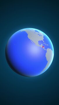 The animation shows a graphic representation of the earth and highlights the location and map of Honduras colored red in vertical format.