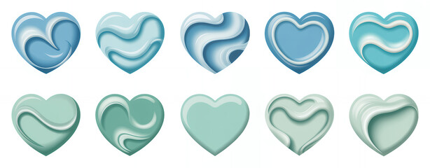 Fototapeta premium Blue and green heart shapes with swirl hearts swirls