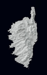 Carte en relief de la Corse en version monochrome et ultra détaillée - rendu 3D © Fox_Dsign